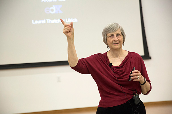 Laurel Thatcher Ulrich delivers a lecture on "Tangible Things", a presentation on the histories of material objects. Discovering new ways of looking at, organizing, and interpreting the tangible things in one's own environment, based on her HarvardX course. Jon Chase/Harvard Staff Photographer